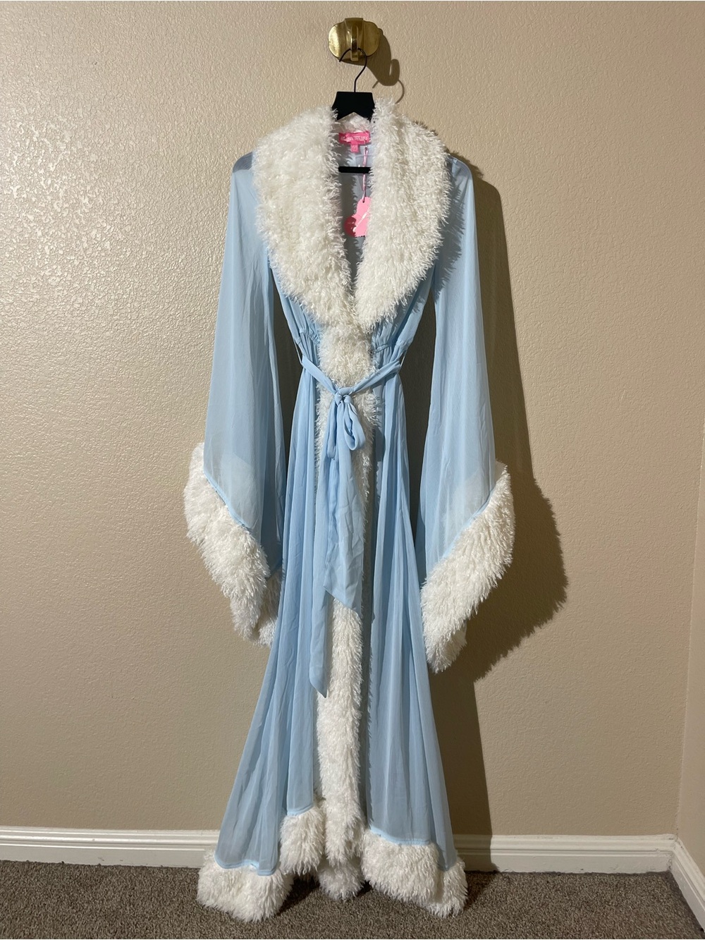 Sugar Thrillz Light Blue Sheer Robe with White Faux-Fur Trim